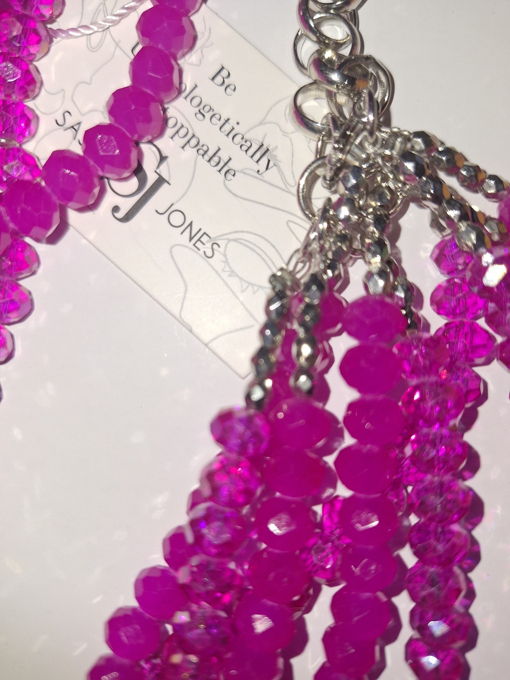 Malia Glass Sparkler - Multistrand Hot Pink Statement Necklace - Sassy Jones - Picture 3 of 5